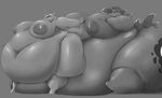  2015 anthro anthrofied areola big_breasts breasts changeling cutie_mark duo equine female female/female friendship_is_magic greyscale hair hand_on_breast horn huge_breasts long_hair mammal monochrome morbidly_obese my_little_pony navel nipples nude overweight princess_luna_(mlp) queen_chrysalis_(mlp) sirmasterdufel sitting unicorn weight_gain 