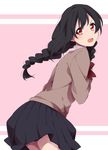  black_hair blush frown highres long_hair looking_at_viewer love_live! love_live!_school_idol_project open_mouth red_eyes sekina skirt solo twintails yazawa_nico 