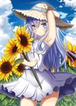  armpits aruka_(alka_p1) dress flower hat hibiki_(kantai_collection) kantai_collection long_hair smile solo sundress sunflower verniy_(kantai_collection) 