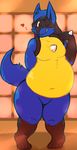  belly big_belly chubby lucario male nargleflex nintendo overweight pok&eacute;mon smile solo standing thick_thighs video_games 