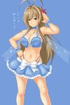  amagi_brilliant_park antenna_hair brown_eyes brown_hair cosplay fairy_wings finalcake highres long_hair midriff muse_(amaburi) muse_(amaburi)_(cosplay) navel sento_isuzu solo wings 