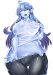  bad_id bad_pixiv_id bike_shorts breasts covered_nipples goo_girl highres large_breasts long_hair looking_at_viewer monster_girl nipples original plump pointy_ears see-through solo telescopic thigh_gap wide_hips 