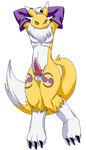  alpha_channel angry animal_genitalia balls canine canine_penis darthglacier digimon erection fur knot looking_at_viewer male mammal penis plain_background pose renamon solo transparent_background white_fur yellow_fur 