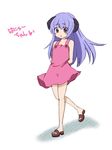  :o arms_behind_back character_name dress hanyuu higurashi_no_naku_koro_ni horns long_hair maisaka purple_hair sketch sleeveless sundress 