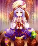  absurdres angel_beats! arabian_clothes baggy_pants barefoot basket crescent flute goto_p highres indian_clothes instrument long_hair looking_at_viewer ophiuchus_(zodiac) pants print_pants silver_hair snake snake_charmer star star_print tenshi_(angel_beats!) turban yellow_eyes 