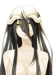  absurdres albedo b3b black_hair breasts cleavage collarbone demon_girl hair_over_breasts highres horns large_breasts lips long_hair nude overlord_(maruyama) solo translucent_hair upper_body yellow_eyes 