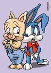  anthro blue_fur bottomless buster_bunny clothed clothing cum fur half-dressed hampton_j_pig lagomorph leinad56 mammal penis pig porcine rabbit tiny_toon_adventures warner_brothers 