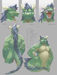  anthro belly biceps big_belly chinese_dragon chubby dragon fangs green_skin hair horn invalid_tag kemono looking_at_viewer loverslessthanthree male morenatsu muscles pecs plain_background scalie solo tatsuki 