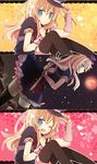  :q ;d black_legwear blonde_hair blue_eyes dress full_moon hat heart long_hair male_focus midare_toushirou moon multiple_views one_eye_closed open_mouth otoko_no_ko sitting sky smile star_(sky) starry_sky sword tantou thighhighs tongue tongue_out touken_ranbu weapon yoshiki 