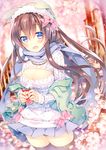  blue_eyes breasts brown_hair can canned_coffee cleavage_cutout large_breasts long_hair meme_attire open-chest_sweater original scarf solo sweater thighhighs winter_clothes yadapot zettai_ryouiki 