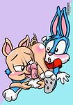  69 anthro balls blue_fur blush bottomless buster_bunny clothed clothing cum erection fellatio fur half-dressed hampton_j_pig lagomorph leinad56 male male/male mammal oral penis pig porcine rabbit sex tiny_toon_adventures tongue tongue_out warner_brothers 