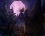  2boys anniversary child commentary dark father_and_son final_fantasy final_fantasy_ix from_behind gloves grass hand_on_headwear hat hut moon moonlight multiple_boys night scenery sky tree twitter_username vivi_ornitier witch_hat 
