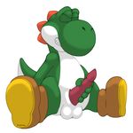  balls big_penis clothing dinosaur erection footwear male mario_bros masturbation nintendo penis scalie solo tabra video_games yoshi 