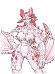  2015 anthro anthropoint:5 basarios breasts capcom claws crystal dragon female gemstone iggi looking_at_viewer membranous_wings monster_hunter muscles muscular_female nipples nude pink_nipples pink_scales plain_background pussy red_eyes rock ruby_basarios scalie smile solo video_games white_background wings wyvern 