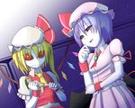  angry ascot bad_id bad_pixiv_id banned_artist bat_wings black_sclera blonde_hair broken crystal doll flandre_scarlet gradient hat hat_ribbon lavender_hair light_particles looking_at_another mob_cap multiple_girls okahi puffy_sleeves red_eyes red_sclera remilia_scarlet ribbon shirt short_hair short_sleeves siblings side_ponytail sisters skirt skirt_set smile touhou vest wings wrist_cuffs yellow_eyes 