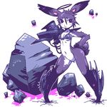  blue_fur boots bottomless bra breasts clothed clothing footwear fur half-dressed kemono lagomorph mammal purple_eyes rabbit underwear 黒井もやもや 