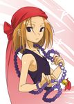  1girl artist_request black_eyes blonde_hair closed_mouth collarbone female jewelry kyouyama_anna looking_at_viewer necklace rai32019 shaman_king shirt short_hair simple_background sleeveless_shirt solo 