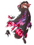  alphes_(style) bow brown_eyes brown_hair cape clothes_writing dairi full_body glasses hat hat_bow parody plaid red-framed_eyewear school_uniform shirt short_hair skirt solo style_parody tears torn_clothes touhou transparent_background usami_sumireko 