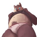  anthro blush briefs brown_fur canine chubby clothing embarrassed fur looking_down male mammal package plain_background solo underwear undressing white_background 偷偷說 