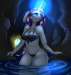  2015 absurd_res anthro anthrofied bikini blue_eyes cave chest_tuft clothing cutie_mark equine female friendship_is_magic fur glowing hair hi_res horn long_hair madacon magic mammal my_little_pony purple_hair rarity_(mlp) solo swimsuit tuft unicorn water 