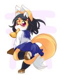  black_eyes canine clothing eyewear female fox glasses hair kemono legwear long_hair mammal purple_eyes schoogirl school_uniform stockings ukan_muri 