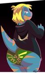  2014 anthro big_butt blonde_hair blue_skin brown_eyes butt clothing epicguitar female hair invalid_tag nintendo presenting presenting_hindquarters solo tagme the_legend_of_zelda video_games 