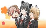  animal_ears blazer cat_ears dog_ears isshiki_iroha jacket multiple_girls school_uniform teshima_nari yahari_ore_no_seishun_lovecome_wa_machigatteiru. yuigahama_yui yukinoshita_yukino 