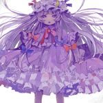  bow drawr dress floating_hair hair_bow hat layered_skirt long_hair long_sleeves mob_cap open_mouth patchouli_knowledge purple_eyes purple_hair sham00 simple_background solo touhou white_background 