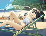  1boy 1girl barefoot beach black_hair blue_sky book bracelet breasts cloud cloudy_sky duo female forest glasses holding holding_book jewelry knee_up looking_at_viewer lying male midriff nature navel ocean open_mouth original outdoors panties ponytail rai32019 sand sea shadow shirt sky sleeveless sleeveless_shirt string_panties sunglasses tree underwear water white_shirt 