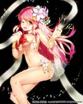  ;d bad_id bad_twitter_id bangle bikini blush bracelet breasts flower gem hair_flower hair_ornament jewelry large_breasts long_hair looking_at_viewer one_eye_closed open_mouth pink_eyes pink_hair red_bikini shawl smile solo sparkle swimsuit watermark yuruto 