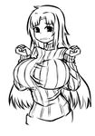  breasts greyscale invader large_breasts long_hair magical_girl_noir_quest midori_hanegawa monochrome ribbed_sweater simple_background sweater tears turtleneck upper_body white_background 