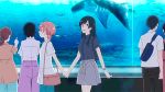  2girls animals animated animated_gif aquarium bag black_hair couple fish koito_yuu long_hair manta_ray multiple_girls nanami_touko pants pink_hair shirt short_hair skirt smile walking water yagate_kimi_ni_naru yuri 