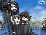  &gt;_&lt; :o aircraft_carrier_water_oni aoba_(kantai_collection) arare_(kantai_collection) arms_up balloon black_hair brown_eyes closed_eyes dated grey_hair haguro_(kantai_collection) hair_ornament hamu_koutarou hat hat_removed headwear_removed jun'you_(kantai_collection) kantai_collection multiple_girls orange_eyes pink_hair roller_coaster shaded_face shinkaisei-kan translated wavy_mouth white_hair 