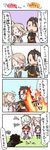  4koma alisha_(tales) alisha_diphda alvin_(tales) armor belt blush boots breasts brown_hair coat comic dress eyes_closed fire gloves grey_hair hair_ornament lailah_(tales) long_hair multicolored_hair open_mouth pants ponytail princess scarf shoes short_hair short_shorts shorts side_ponytail simple_background tales_of_(series) tales_of_xillia tales_of_zestiria very_long_hair 