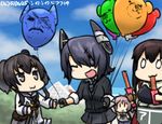  4girls :3 :d =) akagi_(kantai_collection) aoba_(kantai_collection) balloon black_hair camera character_balloon churro closed_eyes dated eating eyepatch fullmetal_alchemist hamu_koutarou kantai_collection king_bradley multiple_girls open_mouth smile tenryuu_(kantai_collection) tokitsukaze_(kantai_collection) translated v-shaped_eyebrows 