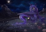  2015 blue_eyes blue_fur blue_hair cutie_mark dennybutt equine female feral friendship_is_magic fur hair horn long_hair mammal my_little_pony night outside princess_luna_(mlp) solo water wet wet_hair winged_unicorn wings 