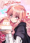  birthday birthday_cake blush cake cape creayus english food happy_birthday heart long_hair looking_at_viewer louise_francoise_le_blanc_de_la_valliere pink_eyes pink_hair solo zero_no_tsukaima 