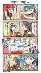  &gt;_&lt; 4koma :d :i armpits artist_name black_hair breaking brown_hair closed_eyes comic empty_eyes fingerless_gloves gloves hand_on_own_cheek headgear houshou_(kantai_collection) japanese_clothes jar kantai_collection kimono long_hair multiple_girls nagato_(kantai_collection) nonco open_mouth ponytail smile teeth translated you're_doing_it_wrong 