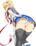  ahoge ass bent_over blazblue blazblue:_chronophantasma blonde_hair blue_eyes bolverk extraction gloves gun highres long_hair looking_back noel_vermillion panties skirt skirt_lift solo thighhighs transparent_background underwear unpokotan upskirt weapon white_panties 