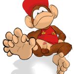  5_toes balls barefoot bottomless brown_fur clothed clothing colored diddy_kong donkey_kong_(series) fur half-dressed hat hindpaw jerseydevil male mammal monkey nintendo paws penis plain_background primate sketch smile soles solo toes video_games 