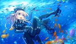  blonde_hair blue_eyes fish garrison_cap gloves happy hat highres kantai_collection long_hair smile solo u-511_(kantai_collection) underwater uniform virus_(obsession) 