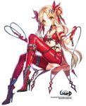  blonde_hair breasts collar copyright_name double_bun full_body gloves green_eyes hair_ornament high_heels interitio long_hair pants red_gloves small_breasts solo spiked_armlet spiked_collar spikes transparent_background unleashed very_long_hair whip 