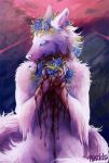  2017 anthro blood blue_eyes canine digital_media_(artwork) flower fur mammal plant ravoilie rose solo white_fur 