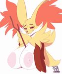  bedroom_eyes big_breasts big_nipples blush breasts delphox female half-closed_eyes huge_breasts lionalliance looking_at_viewer nintendo nipples pok&eacute;mon smile stick video_games 