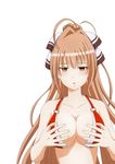  amagi_brilliant_park bra breasts brown_eyes brown_hair cleavage dance_in_lip hands_on_own_chest large_breasts long_hair sento_isuzu solo underwear 