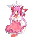  animal_ears bare_shoulders blush bow bunny_ears choker di_gi_charat dice dice_hair_ornament dress hair_bow hair_ornament heart long_hair petticoat pink_dress pink_eyes pink_hair puffy_short_sleeves puffy_sleeves ribbon ribbon_choker sawayaka_samehada shirt short_sleeves simple_background smile solo twintails underbust usada_hikaru very_long_hair white_background wrist_ribbon 