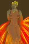  2015 anthro anthrofied areola avian bird breasts creative_commons female fire looking_at_viewer nipples nude orangevanim phoenix pussy solo 
