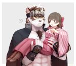  ? abs anthro blush bridal_carry canine clothing duo eye_contact female female_protagonist_(tas) fur headband horkeukamui japanese_clothing kemono kimono male mammal multicolored_fur muscular muscular_male nipples open_mouth pecs protagonist_(tas) ropang simple_background tokyo_afterschool_summoners video_games white_fur wolf 