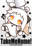  ahoge chibi dress english heimwelt horns kantai_collection long_hair looking_at_viewer mittens northern_ocean_hime orange_eyes shinkaisei-kan text_focus white_dress white_hair white_skin 