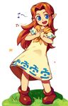  ankle_boots bad_id bad_pixiv_id beamed_eighth_notes blue_eyes boots brown_hair dress eighth_note full_body hands_clasped long_hair malon metata musical_note neckerchief own_hands_together pigeon-toed pointy_ears smile solo the_legend_of_zelda the_legend_of_zelda:_ocarina_of_time 